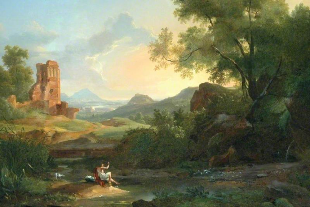 achille etna michallon 1796 1822 landscape with a man frightened by a serpent