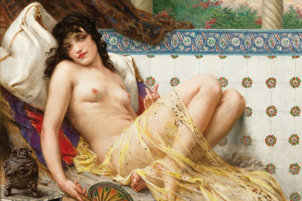 odalisque with a fan by guillaume seignac