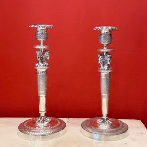 paire flambeaux bouegoirs bronze argente 1